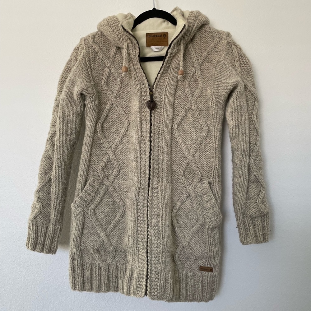 Laundromat Wool Sweater Fleece Lined  w/Zipper Hood & Pockets
